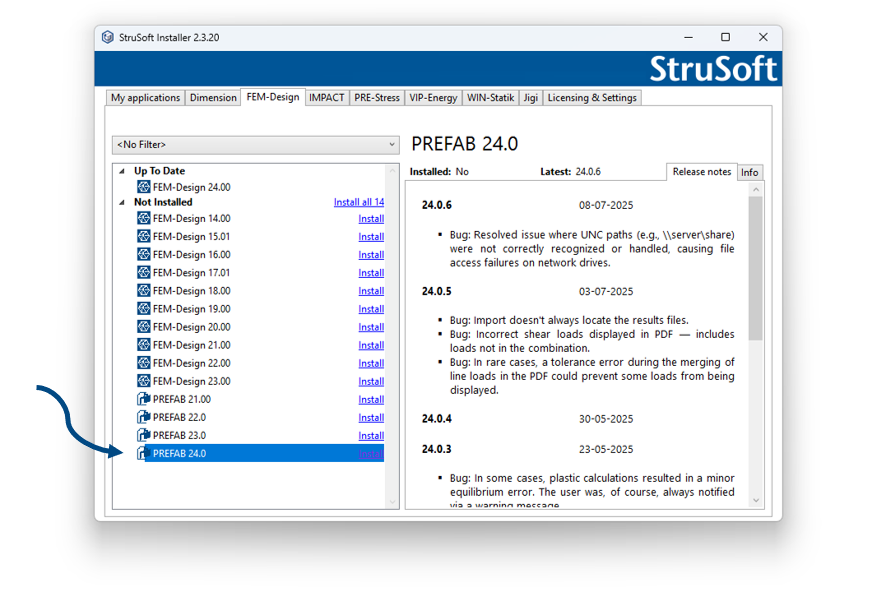PREFAB in the StruSoft Installer