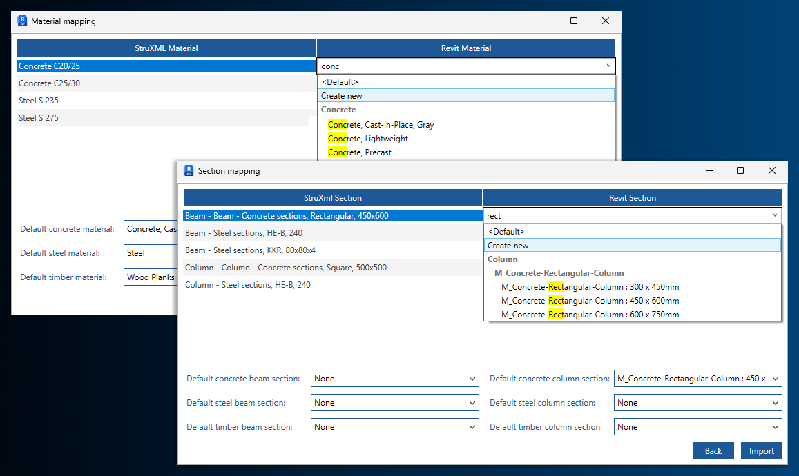 Filtering mapping options during import and export