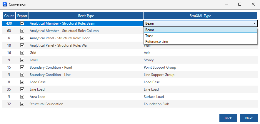 Export dialog's Conversion tab