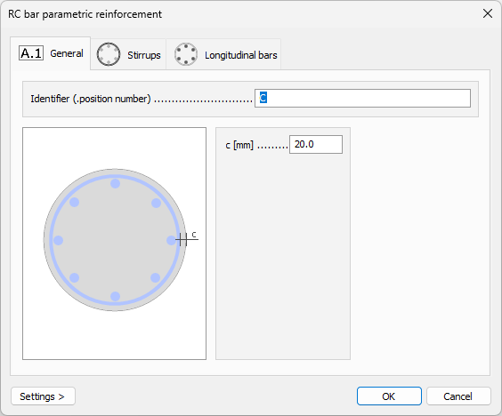 Default settings dialogue general for circular bars