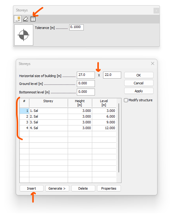 Storeys tool and table dialog