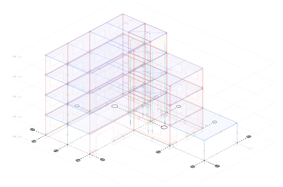 Axes applied to a multi-storey building model