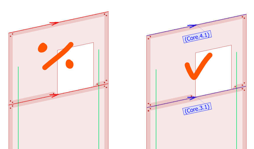 Load not assigned to structure versus a load correctly assigned to the Core wall