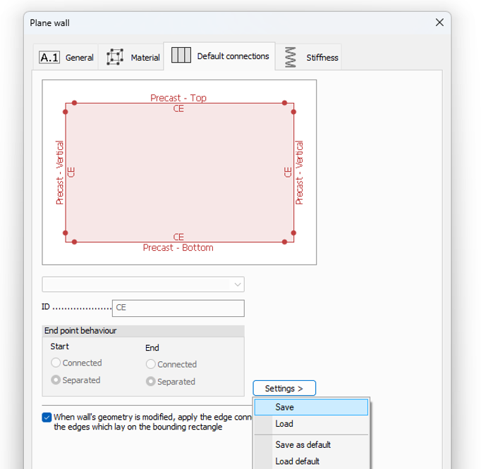 Default connections tab on a Plane wall