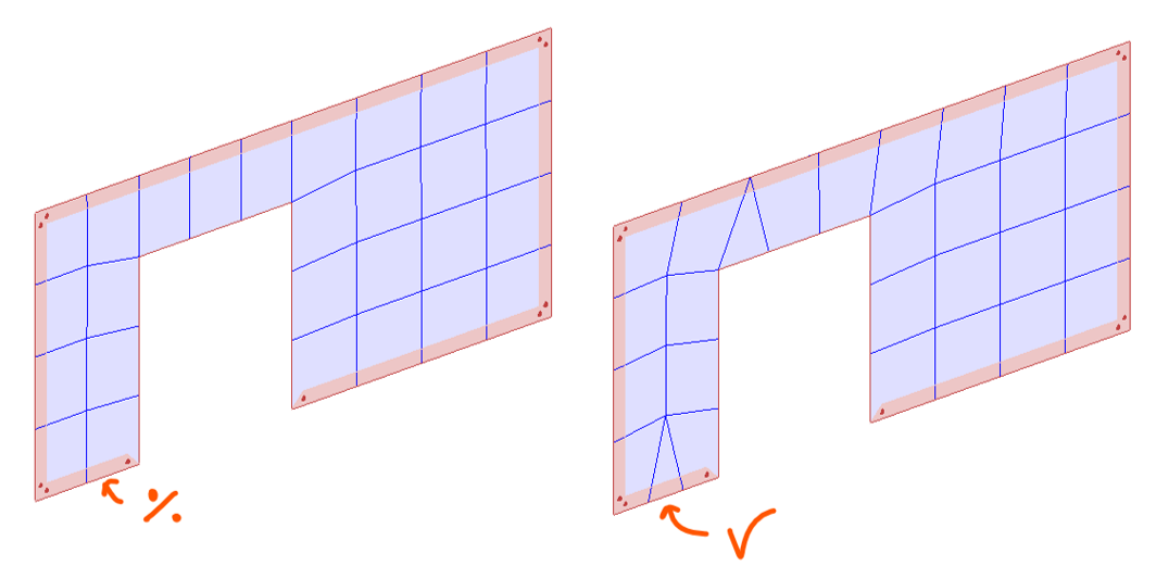 Wall edges with too few divisions compared to a correctly divided wall