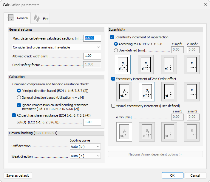 Calculation parameters - General tab