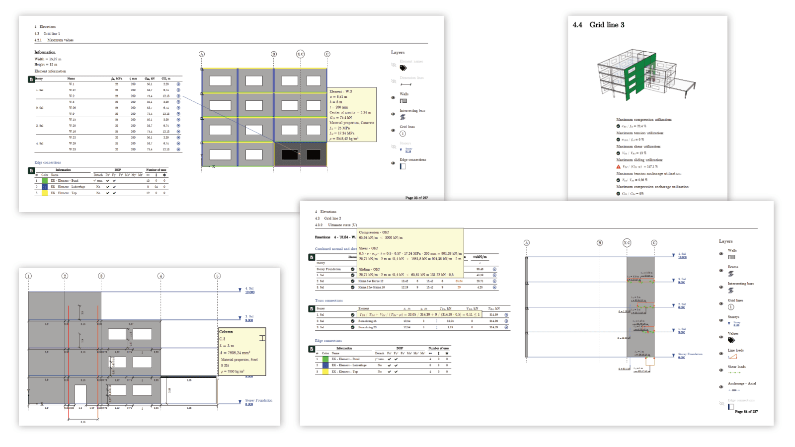 Sample elevation pages from a PREFAB PDF report