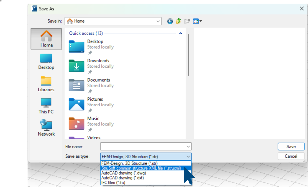 Saving the FEM-Design file as .struxml