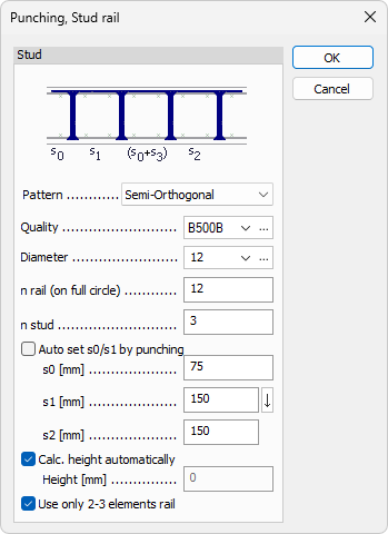 Stud rail default settings dialogue